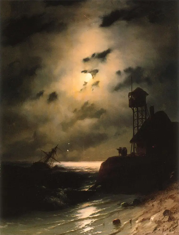 4 Hand Painted Art Paintings by College Teachers - Moonlit seascape boat With Shipwreck Ivan Aivazovsky Oil Painting on Canvas | Дом и сад
