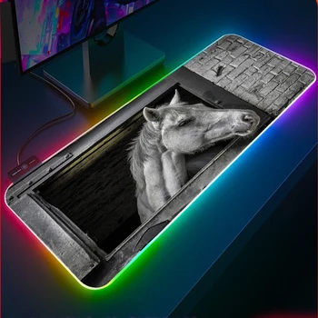 

Animal Horse Mouse Pad RGB Game Player Laptop Large Mouse Pad Seaming Speed LED Mouse Pad Keyboard Desk Mat Non-Slip Natural XXL