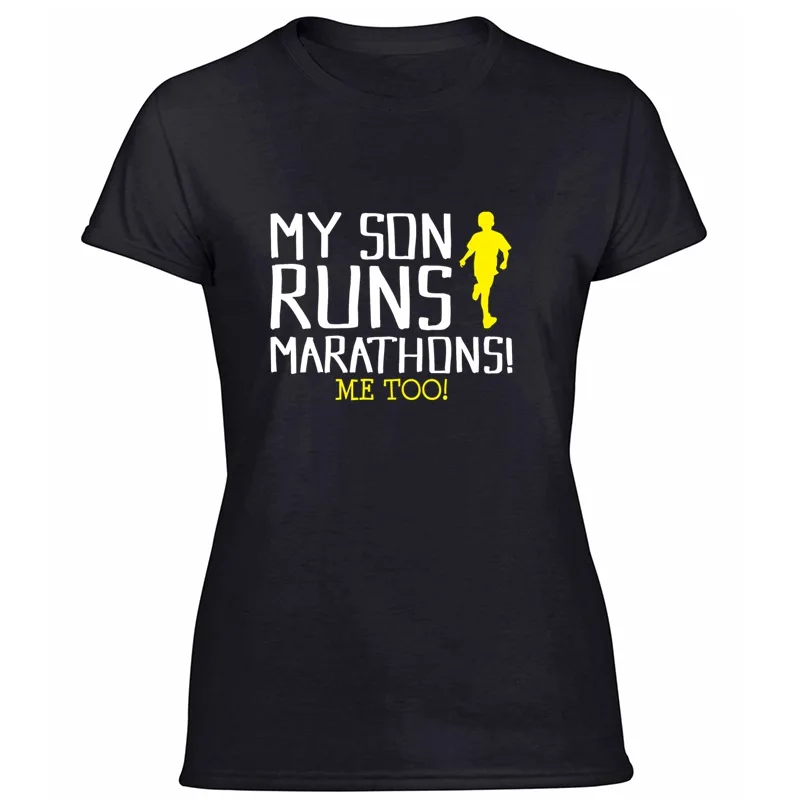 Футболка с надписью «Son Run Marathons», забавная идея, Мужская футболка, Женская Черная Мужская футболка, Мужская футболка, размер Xxxl, 4xl, 5xl, хип-хоп топы - Цвет: Women-Black