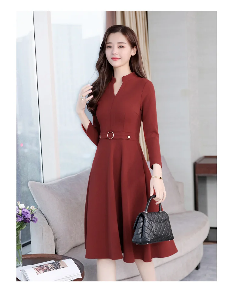 Большие размеры осень зима новые черные женские платья миди элегантное корейское облегающее платье с v-образным вырезом Вечерние платья с длинным рукавом для подиума Vestidos
