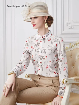 

Silk flower shirt Women's 2020 new autumn wear all-match long-sleeved elegant shirt silk shirt