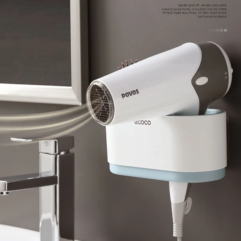 ECOCO Hair Dryer Rack Wall Mounted Punch Free Bathroom Accessories Set Home Bathroom Shelve Bathroom Holder Tool Drainage