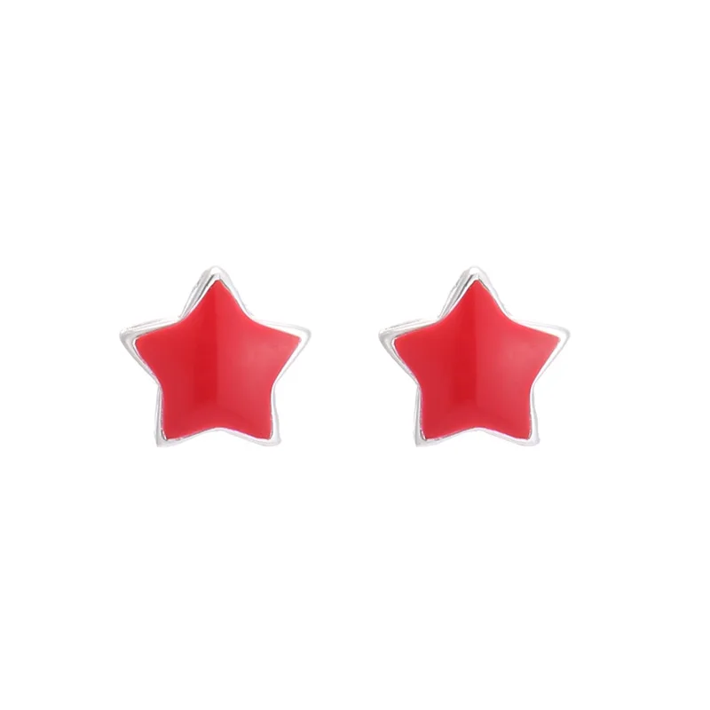 

Trendy Red Star Resin 925 Sterling Silver Lady Stud Earrings Promotion Jewelry For Women Birthday Gift