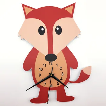 

Fox Cartoon Unique Kids Clock Wall Sticker Modern Design Slient Quartz Wood Reloj de Pared Children Room Bedroom Home Decoration