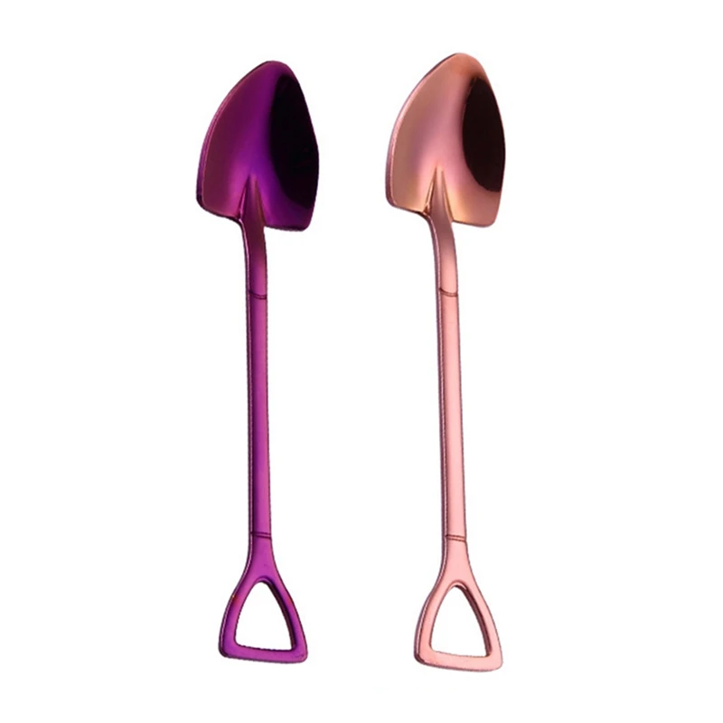 

2 Pcs Creative Stainless Steel 304 Small Shovel Spoon Design Gold-Plated Tableware Coffee Spoon Ice Cream Soup Honey Spoon Delic