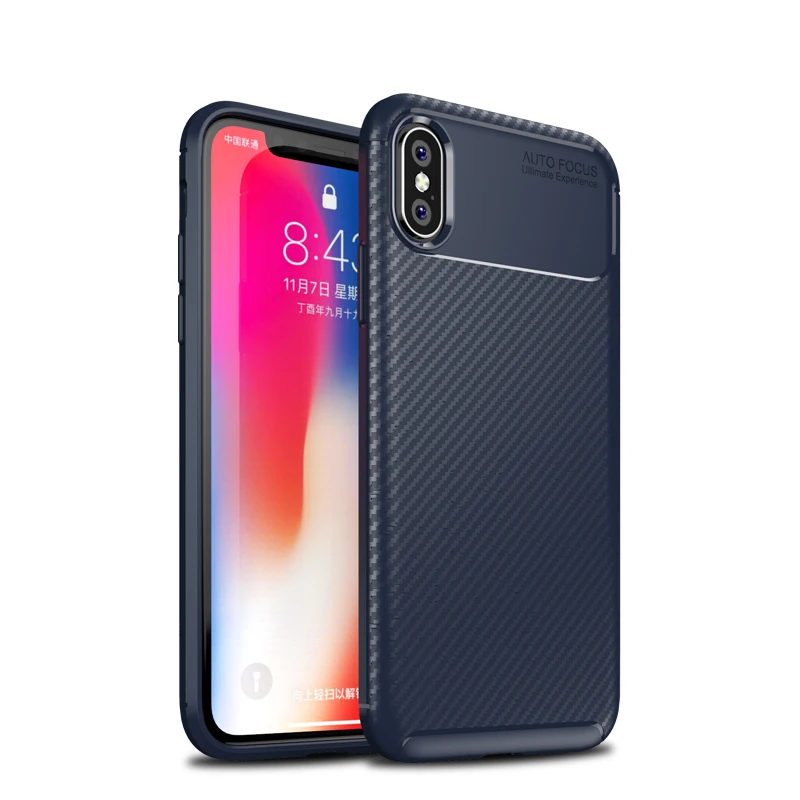 blue Для iPhone 7 8 Plus Xr углеродное волокно в полоску ТПУ чехол для iPhone 11 Pro Max пылезащитный мягкий чехол X Xs Max противоударный - Цвет: blue