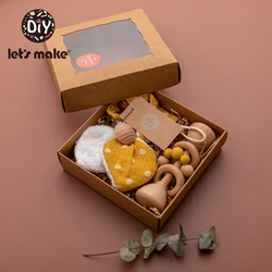 Let‘s Make 1 Set Baby Teether Toys Pacifier Clips Chain Beech Wooden Rattles Bunny Ear Bracelet Baby Gift For Children‘s Product