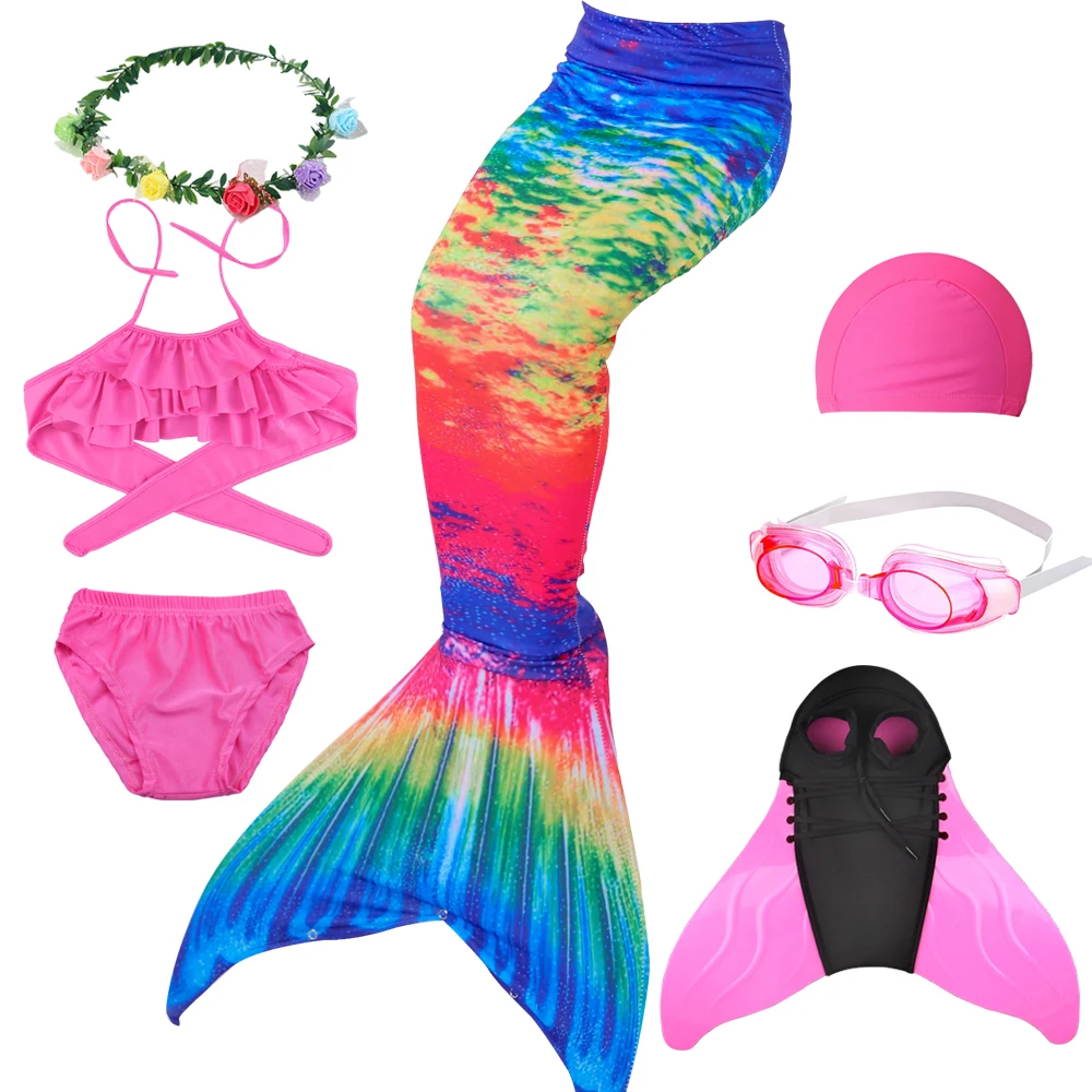 Baratos Halloween niños traje de baño Bikini Flipper colas de sirena cortos superior para nadar cola de sirena monoaleta niñas trajes de natación