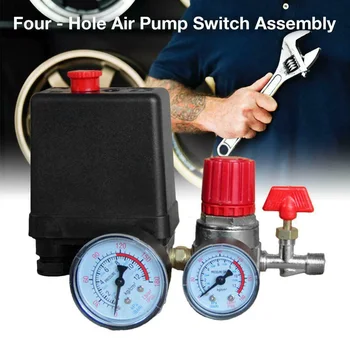 

90-120PSI Pump With Gauges Heavy Duty Safety Accessories Pressure Control Switch Regulator Air Compressor Fittings Motor Driven
