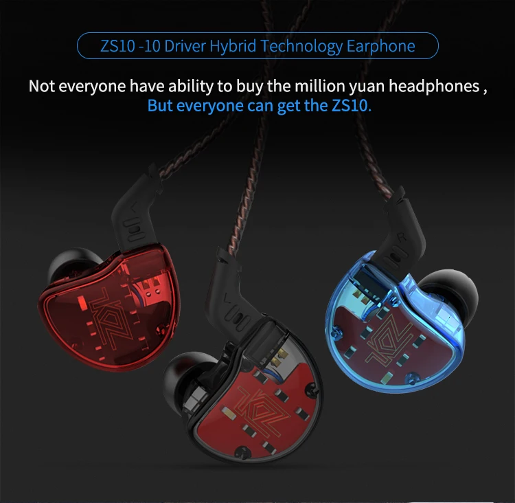 KZ ZS10 наушники 4BA+ 1 DD гибридные наушники в ухо HIFI бас гарнитура DJ монитор наушники KZ ZS6 AS10 ZST ES4 ED16 BA10