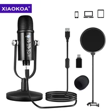 Micrófono de grabación de ordenador, condensador profesional USB con soporte de volumen ECHO, montaje de choque para Podcast Studio, YouTube