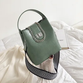 

Portable Bucket Bag Women's 2020 New Style Wide Shoulder Strap Sling Textured Women's Bag