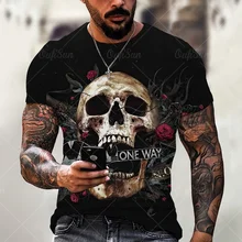 

Best selling skull 3D printed men's T-shirt casual oversized short-sleeved shirt European and American streetwear hip-hop O-neck