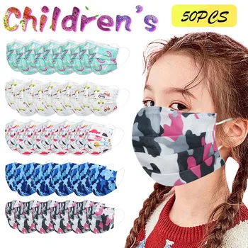 

5 Patterns Of 50pc Mask Face Mask Industrial Children's Printed Disposable Kids Boy Girl Print Faceshield Masque Маска Maschere