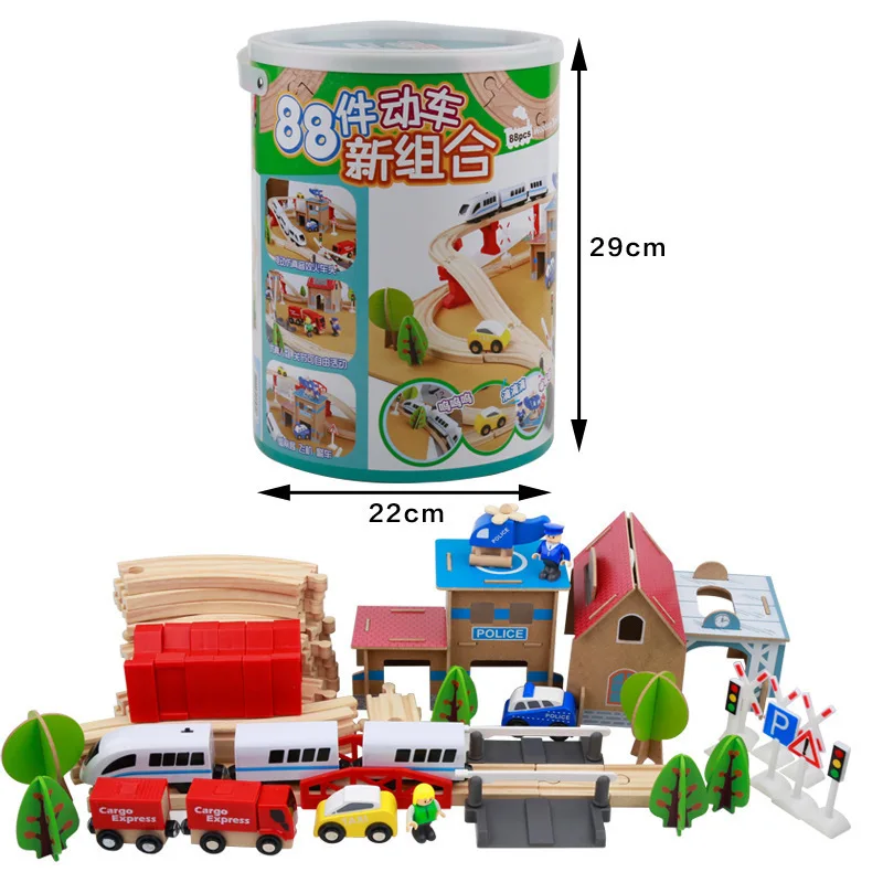 

Wooden Barrel Electric Train Camera Track 88 Pieces Set CHILDREN'S Car Educational Parent And Child Interactive Toy 3-6-Year-Old
