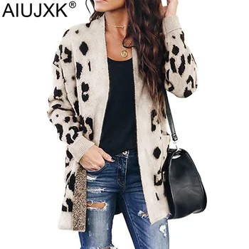 

AIUJXK New Arrival 2019 Autumn Winter Women Leopard Cardigans Fashion Long Sleeve Knitted Sweaters Coat Female Casual Cardigan