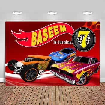

Birthday Party Photo Banner Boy Kids Sport Car Race Traffic Hot wheels Cartoon Photography Background For Photo Shoot