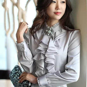 

2019 Women Tops Fashion White Ruffles Bow Long Sleeve Shirts Casual Blouse Work Wear Office Blusas Femininas