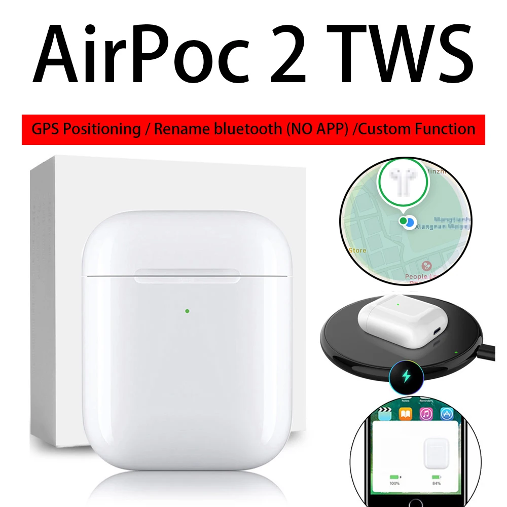

GPS Positioning+Rename bluetooth earphones true wireless earphones earbuds auriculares inalambricos AirPoc 2 PK i100000 tws