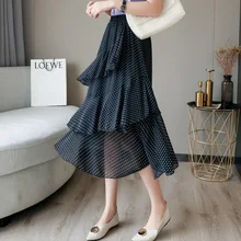New Fishtail Half-length Wave Point Chiffon Dot Pressure Zouzhong Long Skirt Female Slim Skirt