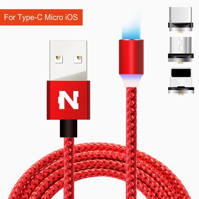 Магнитный кабель Micro usb type C, 1 м, 2 м, быстрая зарядка, Магнитный зарядный кабель Microusb, кабель usb c для iphone 11 X XR 7 8 Plus, кабель - Цвет: 3in1 Red
