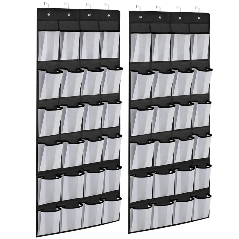 

2 Shoe Organizers on the Door, Mesh Shoe Rack with 24 Pockets Hanging Shoe Storage Storage with 8 Door Hooks for Bedroom Closet