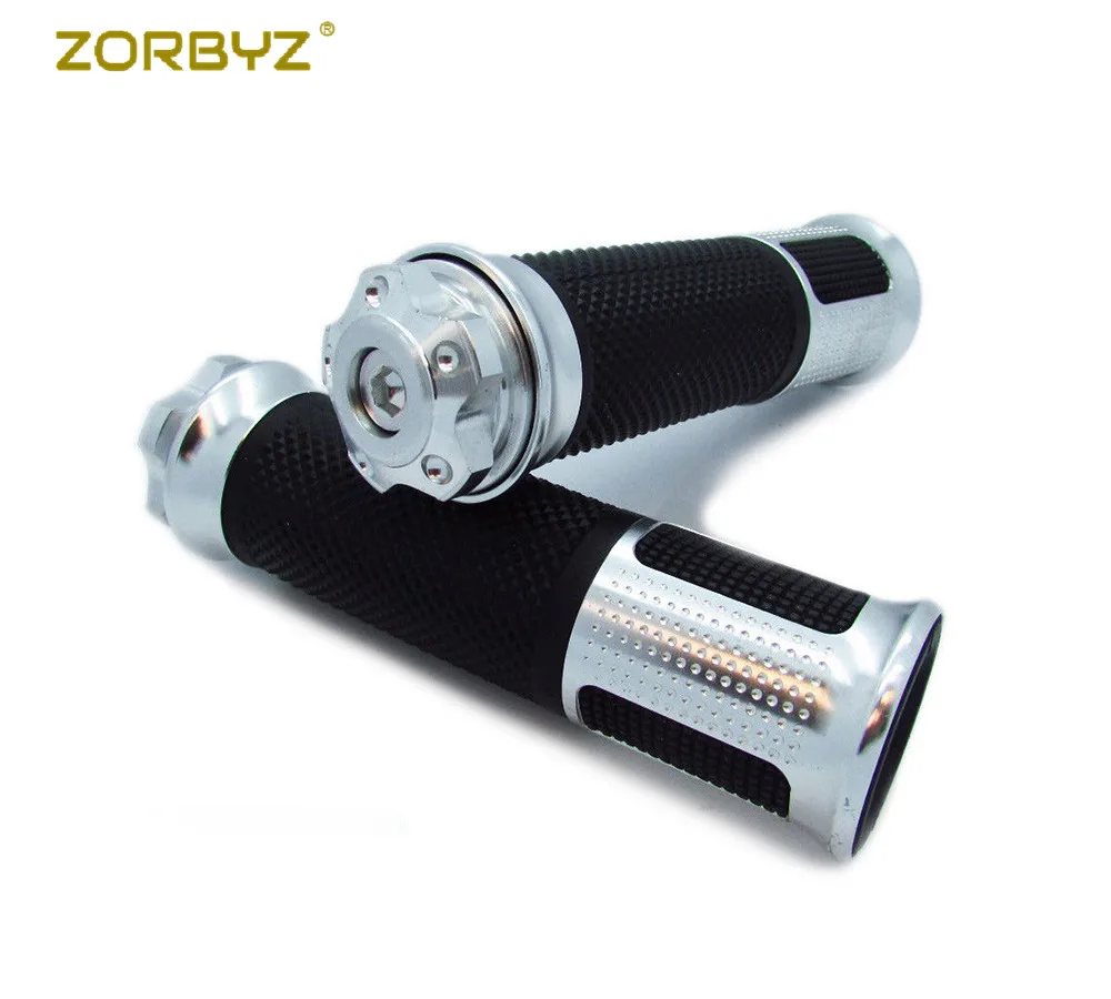 ZORBYZ мотоцикл 1 пара 7/" алюминиевые резиновые рукоятки рукоятка управления дроссельной заслонкой на руле ручки для Harley Yamaha Honda - Цвет: Silver