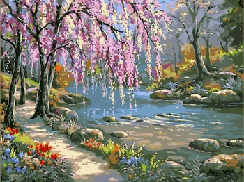 

Sakura Creek Hand Made Paint High Quality Canvas Beautiful Painting By Numbers Surprise Gift Great Accomplishment