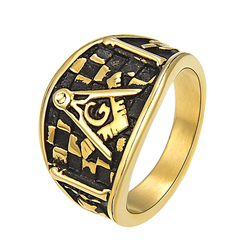 Valily мужское кольцо масоны символ масонов кольцо для мужчин и женщин из нержавеющей стали двухцветные байкерские кольца ювелирные изделия - Цвет основного камня: Gold
