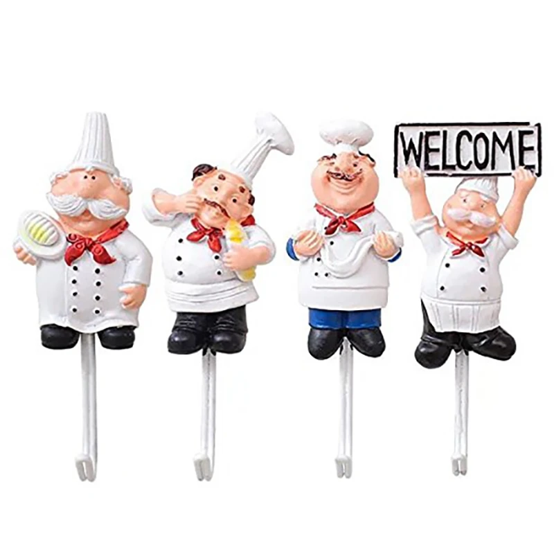 

BMBY-Pack of 4 Resin French Chef Figurine Wall Hooks Decorative Cook Wall Mount Rack Hook Hanger(Assorted Style)