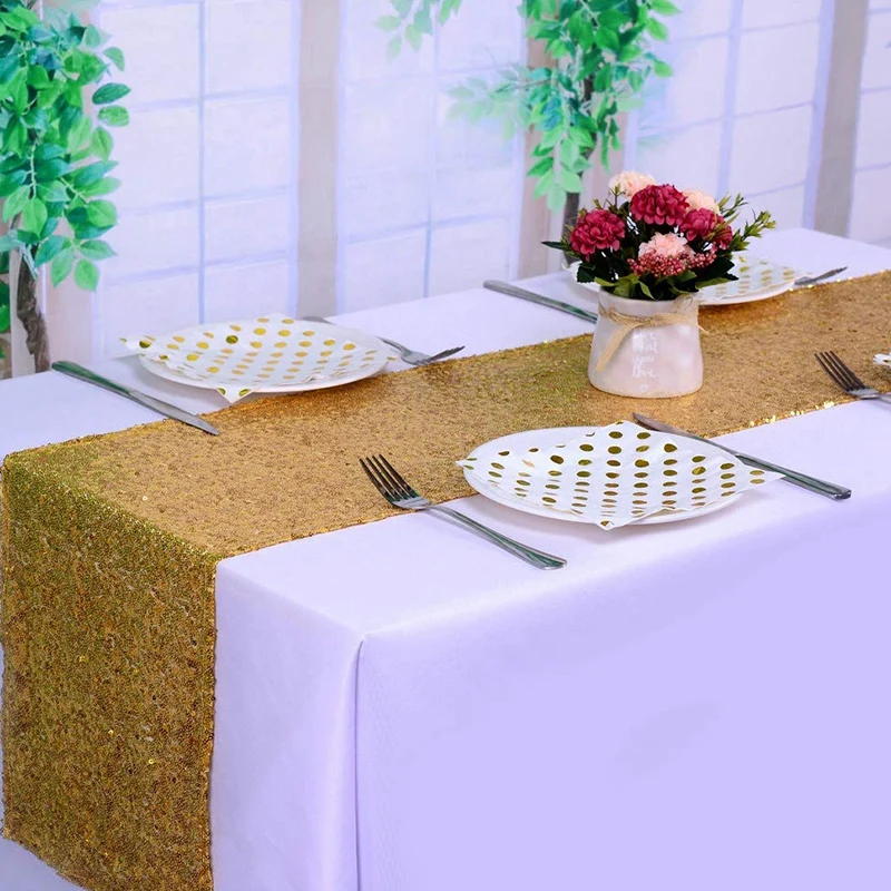 2Packs 12 X 108Inch Glitter Gold Sequin Table Runner for Birthday Wedding Engagement Bridal Shower Baby Shower Bachelorette Holi