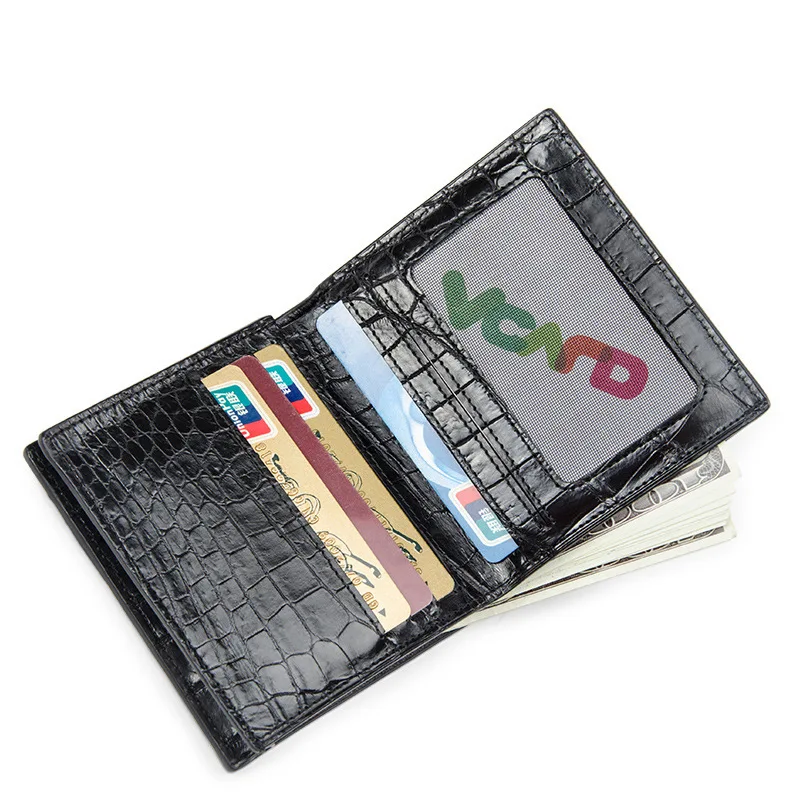 Authentic Exotic Alligator Leather Men's Short Card Holders Wallet Genuine Crocodile Belly Skin Male Small Bifold Clutch Purse 6