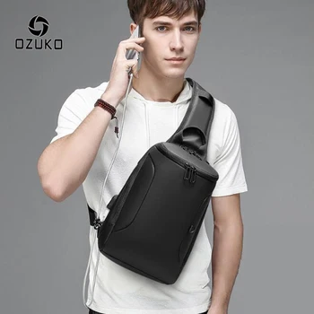 

OZUKO Shoulder Crossbody Bag Men Waterproof Sling Bag Male USB Charging Messenger Bags Short Trip Casual Chest Bag Fit 9.7" iPad