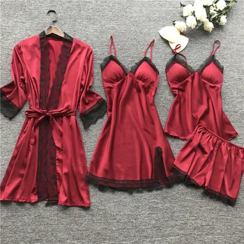 

Sexy lace pajamas set, female pajamas 4-piece set