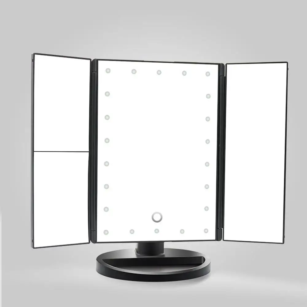 

Adjustable Brightness Employee Three-sided Mirror Led Light Makeup Desktop Three-sided Folding Round Chassis Beads