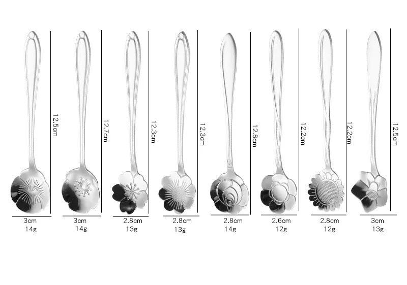 8 шт Кофе ложка Нержавеющая сталь ложки с длинной ручкой Цветы Сердце Форма мороженое Чай десертные ложки, кухонные принадлежности