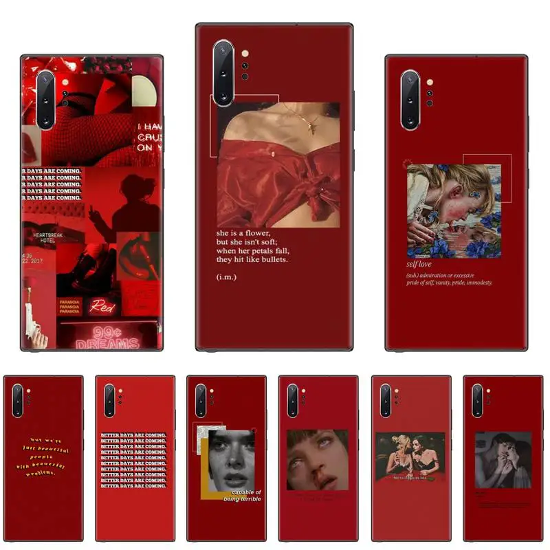 

Retro red pattern art lyrics aesthetic Phone Case For Samsung Galaxy S8 S9 S10 Plus S10E Note 3 4 5 6 7 8 9 10 Pro Lite cover
