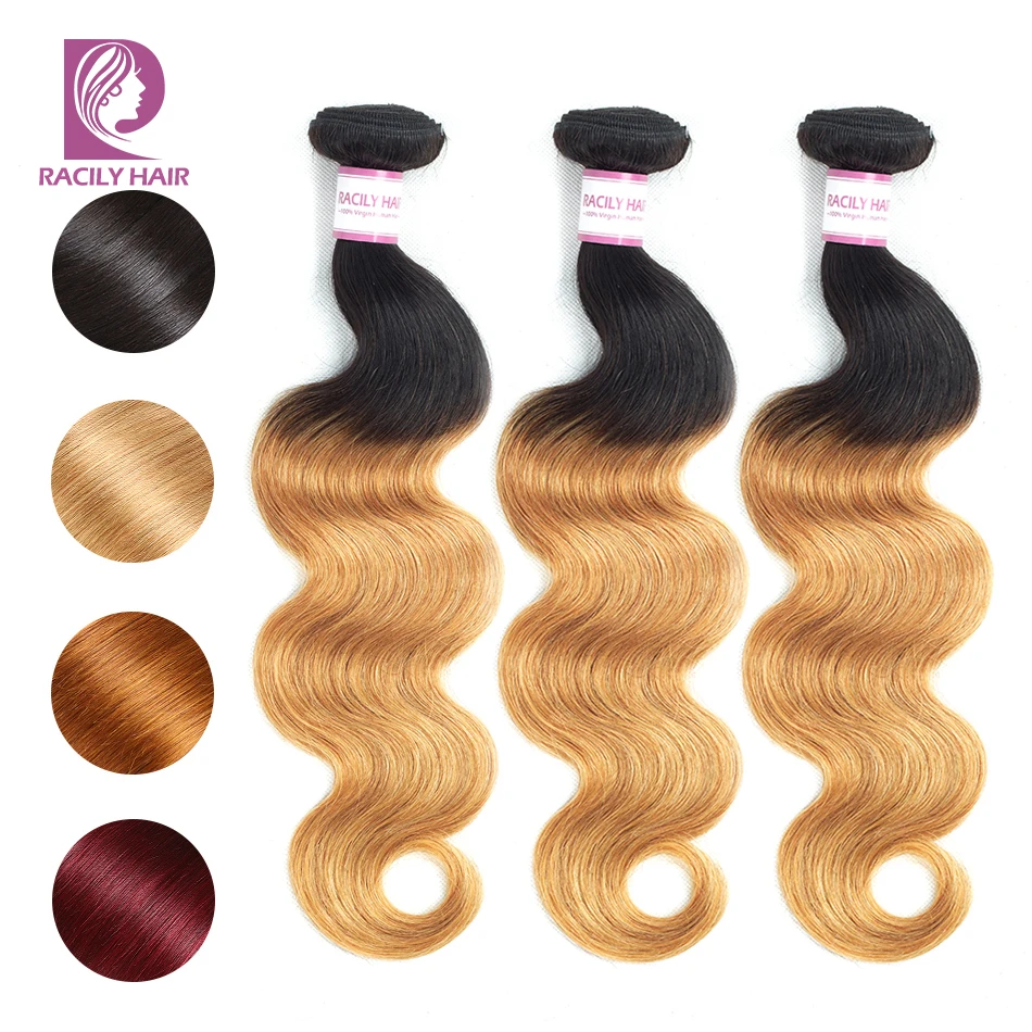 Racily Hair T1B/27 Ombre Brazilian Body Wave Hair Honey Blonde Ombre Human Hair Extensions 1/3/4 Bundles Remy Hair Weave Bundles