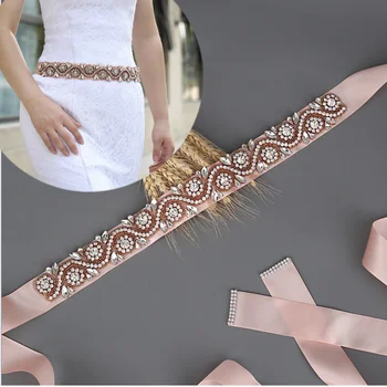 

TOPQUEEN Ladies Wedding Luxury Belt Rhinestone Belts for Formal Dress jewel Rose Gold Bridal Sash Fancy Belts for Women S164-RG