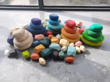 Grandi Giocattoli Di Legno Arcobaleno Impilabile Jenga legno Massello Naturale Piatto di Pietra Blocchi di Costruzione Per Bambini di Apprendimento Precoce Gioco