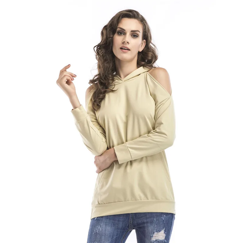 

Solid Color Hooded Sweatershirt Halter Neck Blouse Girls Sexy Cute Strapless Sweatshirts Autumn and Winter