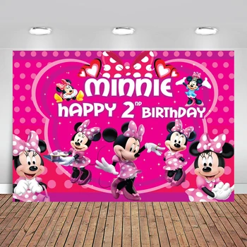 

Cartoon Pink Minnie Mouse Bow Love Dance Custom Photography Background Studio Newborn First Birthday Party Banner Photo Backdrop