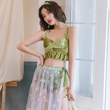 

Tankini Swimsuits Women Fused Sports Swimsuit For Plus Size Split Three Piece Sexy Velvet Thin Cover Stomach Ins Style With