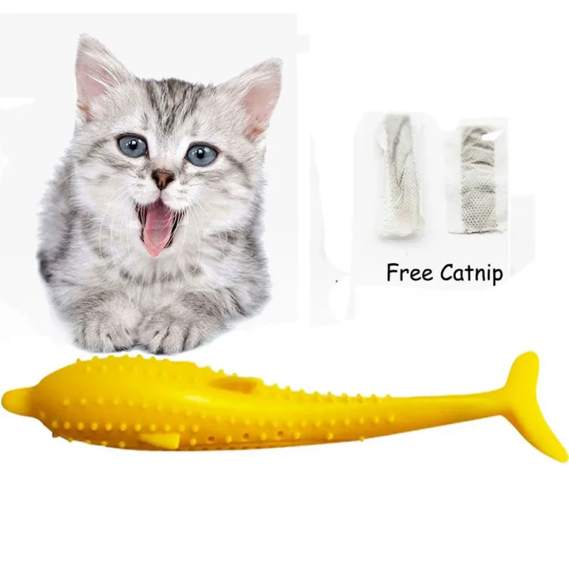 

Funy Cat Fish Shape Toothbrush With Catnip Pet Eco-Friendly Silicone Molar Stick Teeth Cleaning Toy For Cats