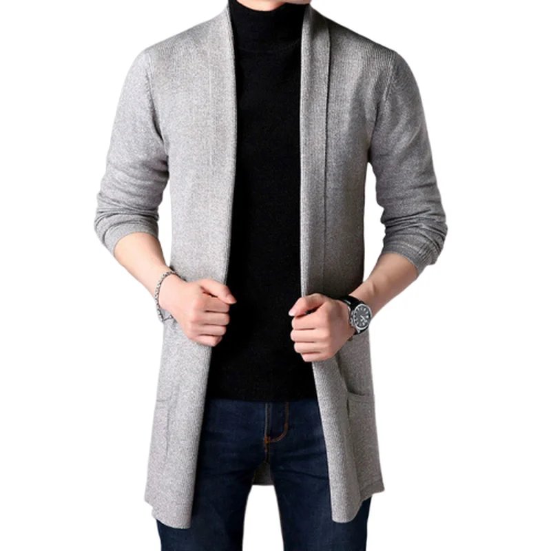 

2019 Men Sweaters New Autumn Casual Solid Knitted Male Cardigan Designer Homme Sweater Men's Slim Long Cardigan Sweater Coat