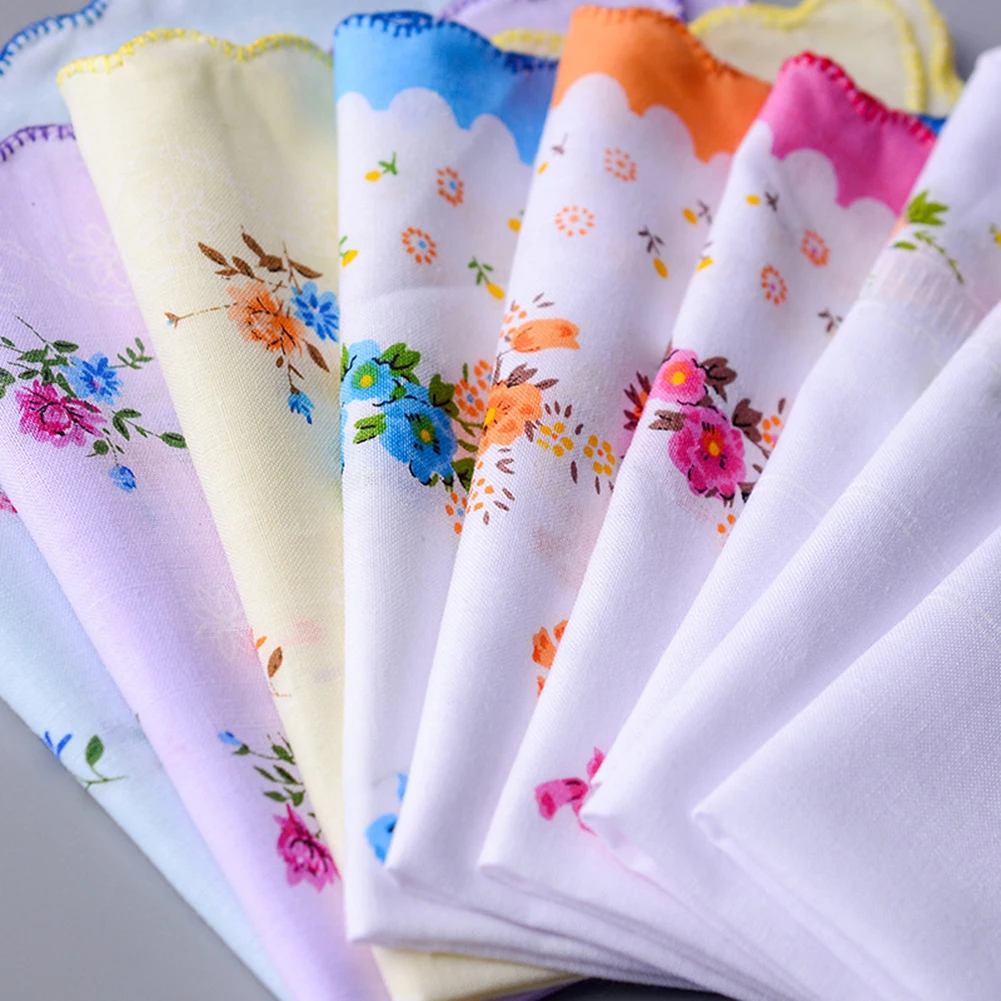 

5PCS Vintage Cotton Handkerchief Girl Napkin Flower Printed Women Napkin Embroidered Butterfly Lace Flower Handkerchief