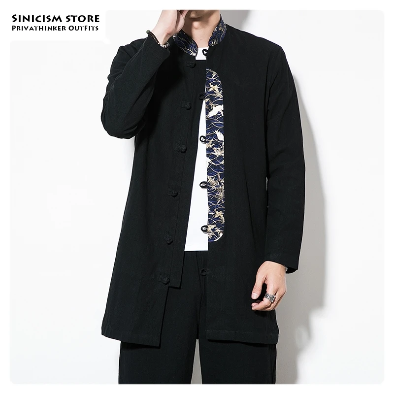 Sinicism Store, одежда с пряжкой в китайском стиле, мужские рубашки в стиле кэжуал, большие размеры, Длинные однобортные мужские рубашки, мужские осенние Рубашки