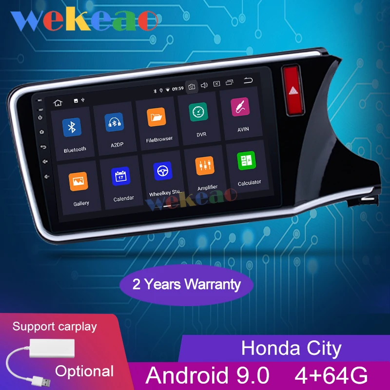 Wekeao Touch Screen 10.1'' 1Din Android 9.0 Car Radio Automotivo Car Dvd Player For Honda City Android Auto GPS Navigation 2014+ Wekeao Touch Screen 10.1'' 1Din Android 9.0 Car Radio Automotivo Car Dvd Player For Honda City Android Auto GPS Navigation 2014+