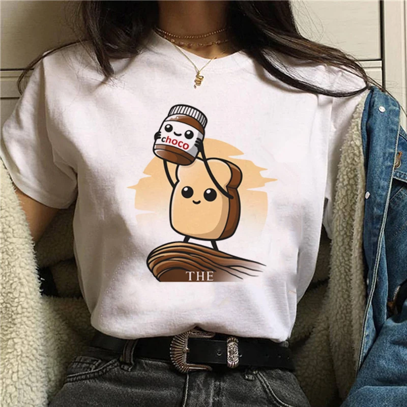 Забавная женская футболка с принтом Nutella, модные милые Мультяшные футболки с принтом, летняя белая повседневная одежда Harajuku с круглым вырезом