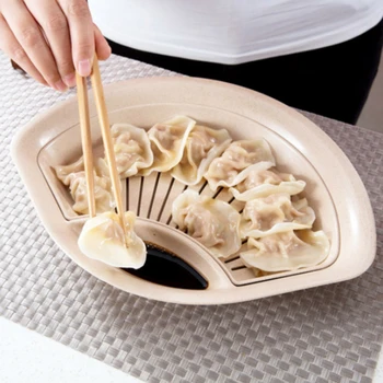 

Fan-shaped Dumpling Plate with Vinegar Dipping Saucer Snack Plate Double-layer Drain Tray Fruit French Fries Holder Dish Pan
